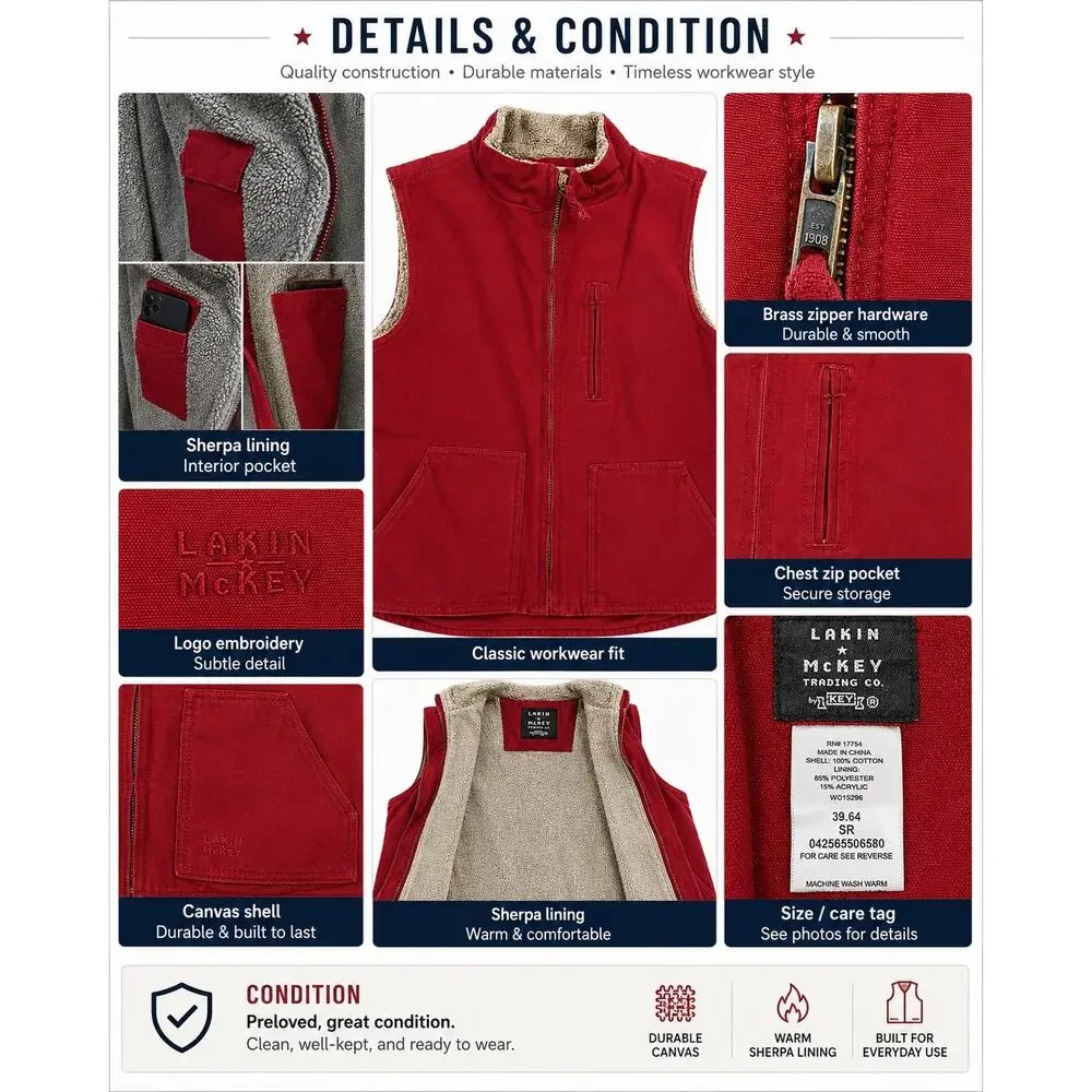 Lakin McKey Red Sherpa Work Vest Womens Small 36 Barn Chore Western Y2K Gorpcore
